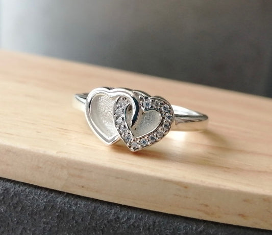 Interlinked Heart Ring with Cubic Zirconia