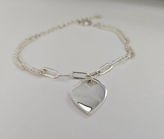 Engraved Chunky Link Heart Bracelet