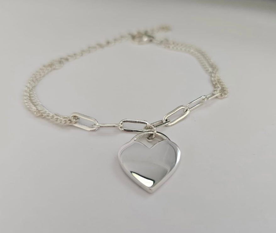 Engraved Chunky Link Heart Bracelet